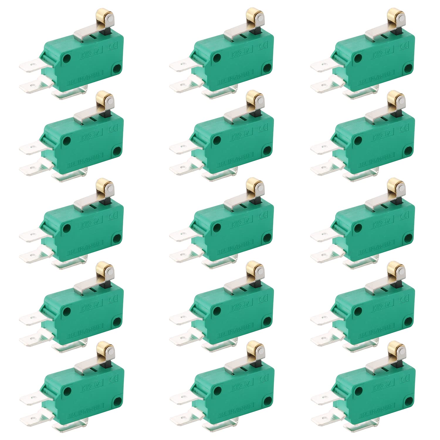 Fielect SPDT 1NO 1NC Panel Mount Roller Plunger Type Micro Switch 16A 125/250V KW3-OZ-2 15PCS