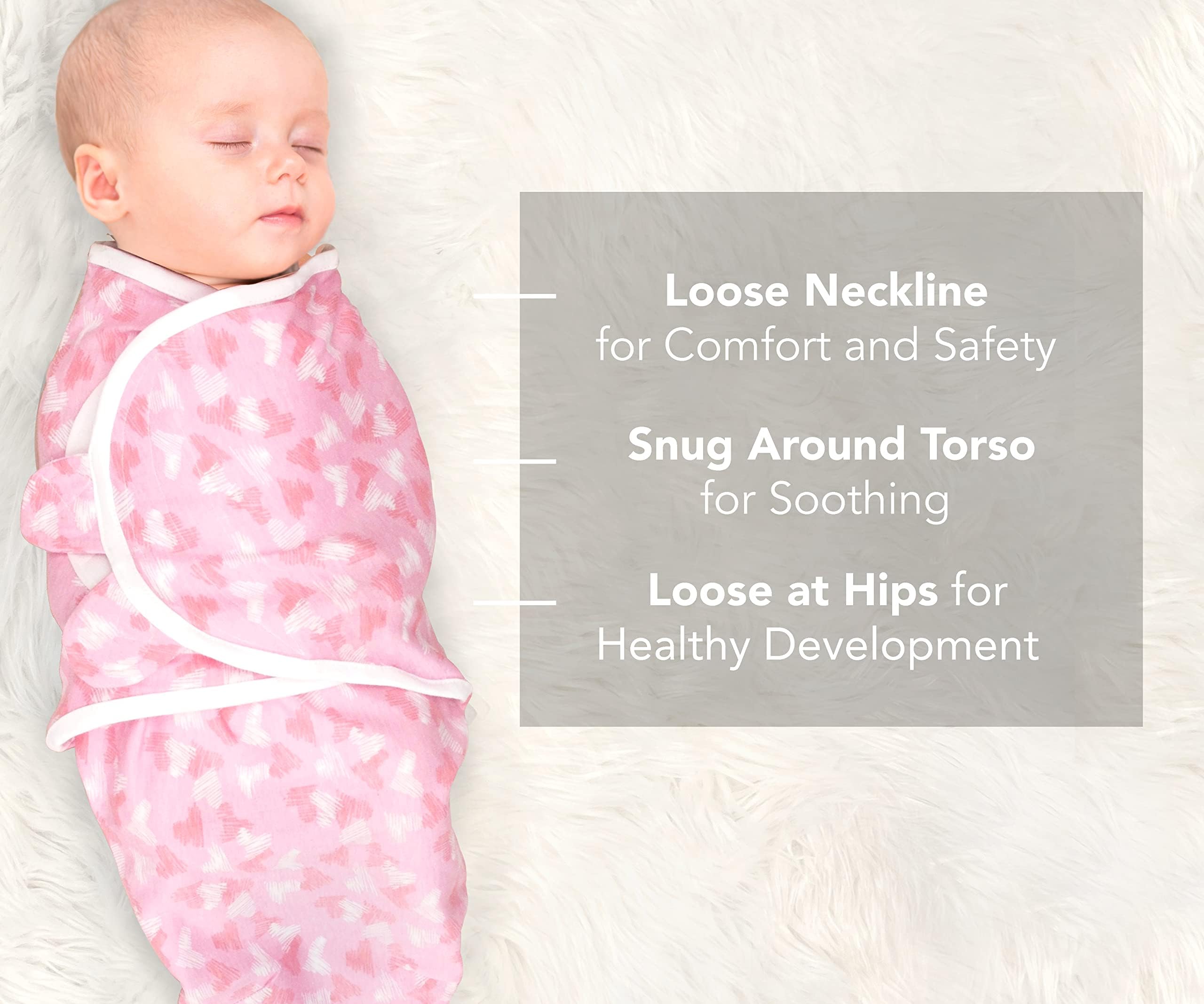 Cambria Baby 100% Organic Cotton Adjustable Swaddle Wrap for Newborns 0-3 Mo (Hearts and Flowers 3 Pk)