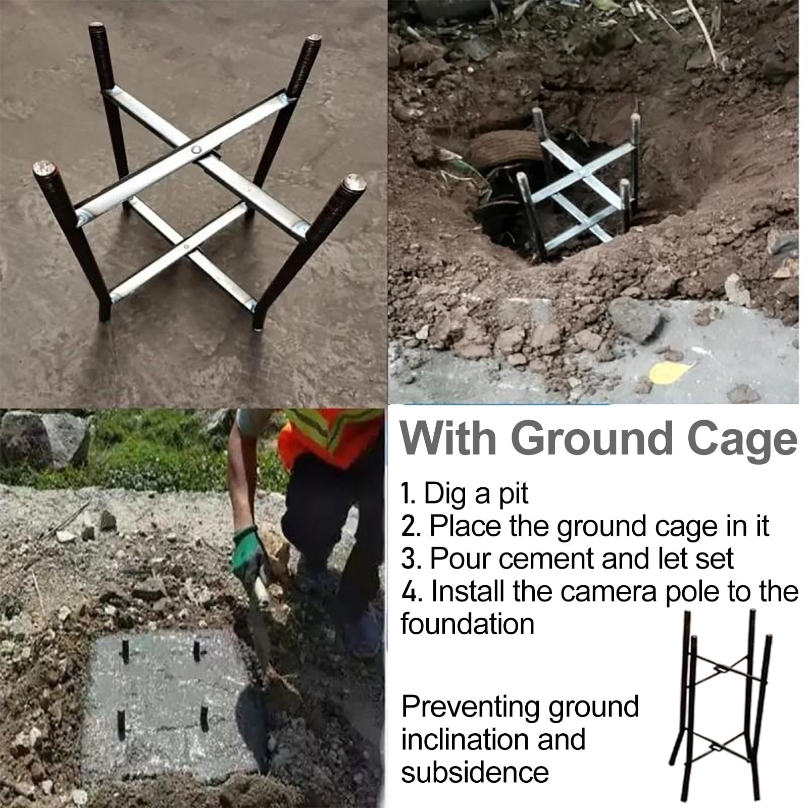 ERRULAN Staffa per Telecamera Esterna Palo di sorveglianza in Acciaio Inossidabile per Esterni, Supporto Universale per Telecamera di Sicurezza, palo CCTV grandangolare(H 9 4/5 ft (3.0m) 2 Sections)