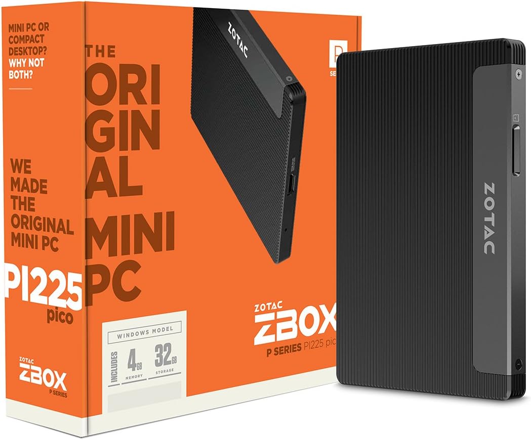 ZOTAC ZBOX PI225 Fanless Intel N3350 Dual-Core 1.10GHz CPU 4GB Memory 32GB Storage Windows 10 Home Mini PC ZBOX-PI225-W2B