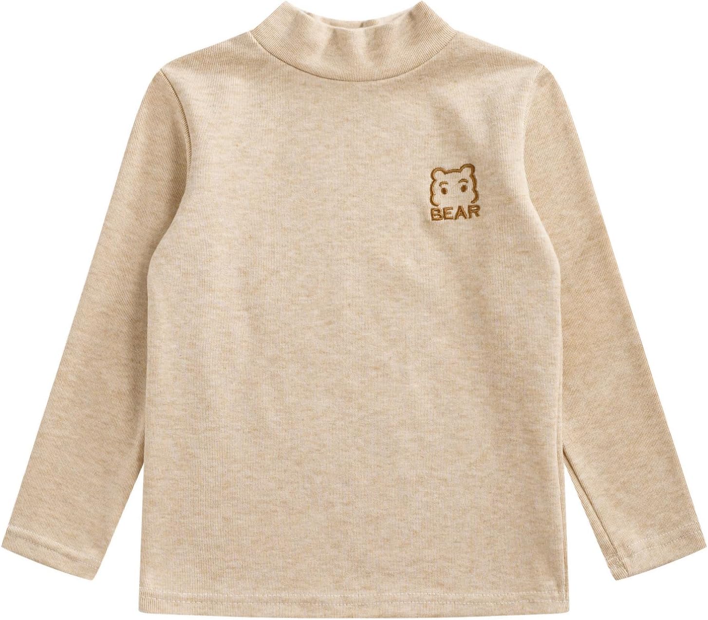TiaoBug Boys Girls Turtleneck Warm Long Sleeve Thermal Underwear Tops Bear Embroidery T-Shirts Base Layer Undershirts