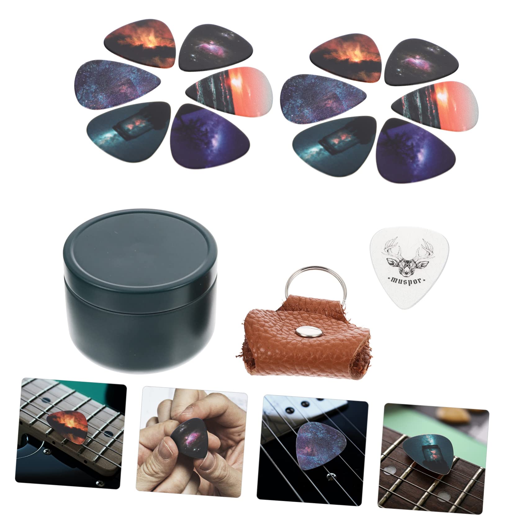 Toyvian 4sets Plettri Per Chitarra Celluloide Scatola e Sacchetto Plettri Resistenti Per Chitarra Elettrica Acustica e Basso Accessori Pratici Per Musicisti