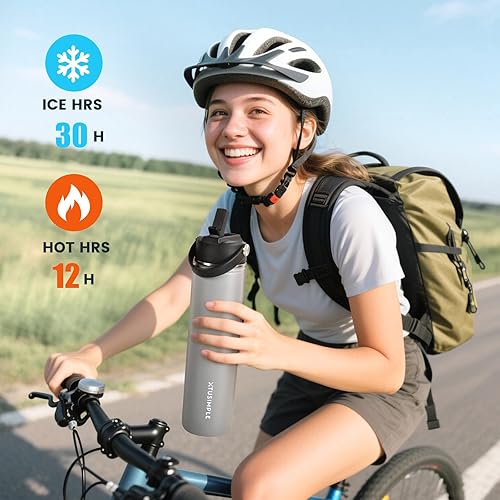 Miniatura 4 de Botella de agua deportiva de acero inoxidable de 24 onzas, sistema de hidratación rápida, ideal para maratón, gimnasio, correr y aventuras al aire