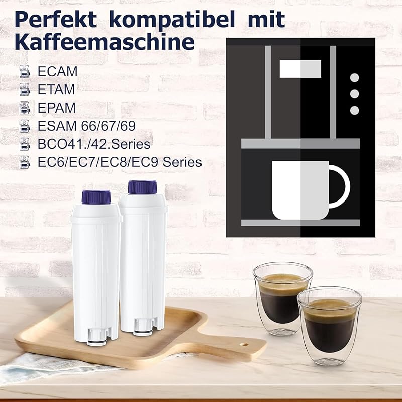 ARETHONE Vízszűrő De'Longhi Automata Kávéfőzőkhöz, DLSC002 Helyettesítő Filter Magnifica S, Dinamica, Eletta, ECAM Sorozat, 8db