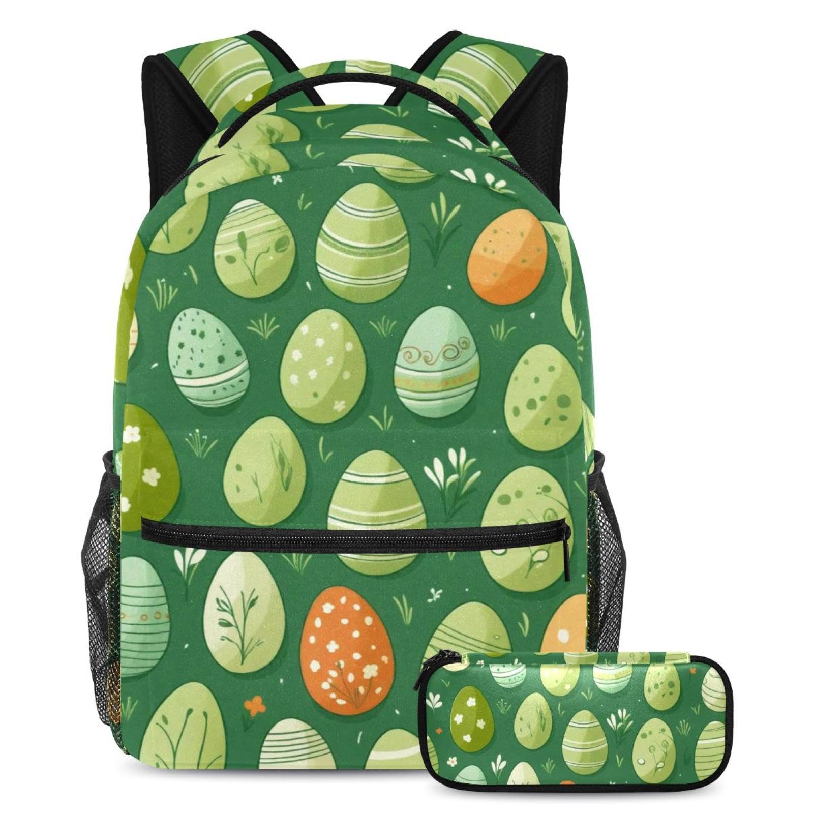 Sac à dos avec trousse ensemble cartable grande capacité vert œufs de Pâques - 7