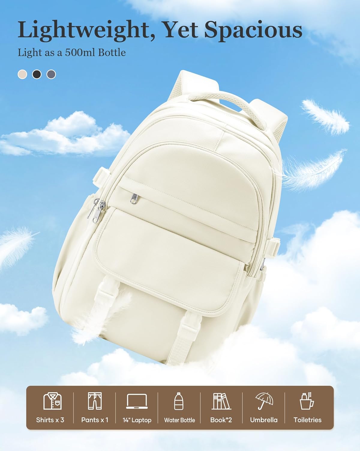 Waterproof Aesthetic Backpack For School, Cute High School Bookbag For Teen Girls Boys, Lightweight Casual Daypack Backpack For Women Men, College Backpack With Lots Of Pockets（Beige）