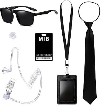 Horolam Agent Costume Accessories, Secret Service Costume Set Spy Costume Accessories with Black Sunglasses Zip Tie Earpiece ID Card and Card Holder for Men Women Kids for Cosplay Party
