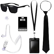 Horolam Agent Costume Accessories Secret Service Costume Set Spy Costume Accessory with Black Sunglasses Zip Tie Handset ID Card and Card Holder for Men and Women for Carnival