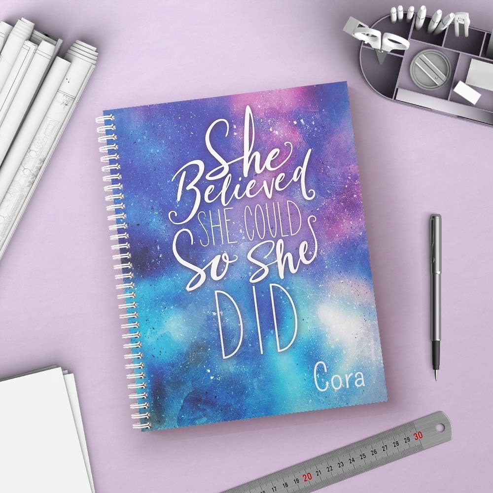 She Believed Personalized Inspirational Monthly and Weekly HARDCOVER Planner and Organizer, 1 full year, January-December DATED or UNDATED OPTION, 8.5" x 11", lay flat wire-o spiral binding