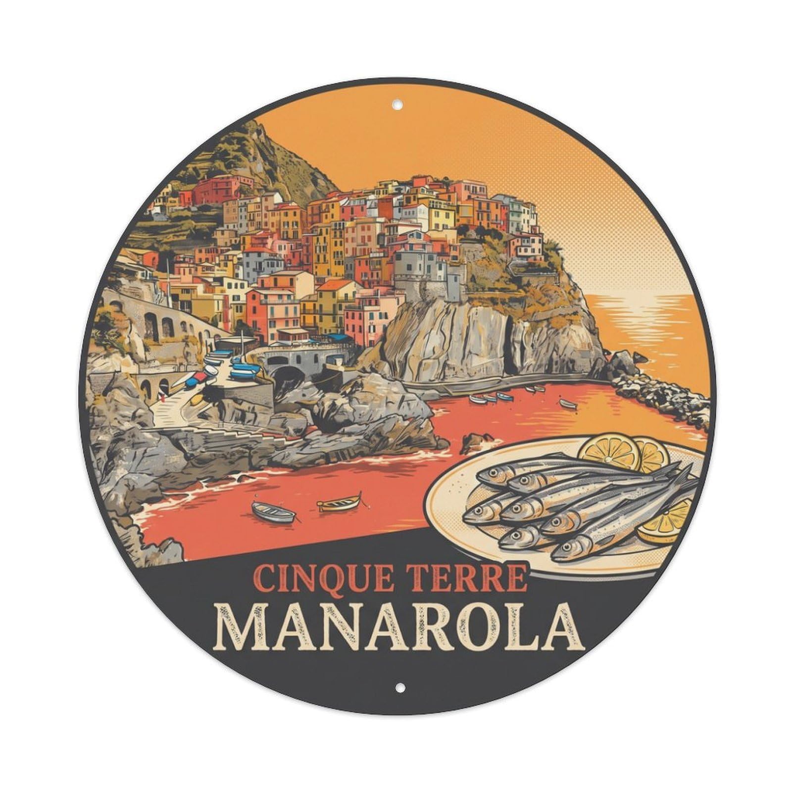 Olhnbad Style Cinque Terre Manarola Anchovies Travel Culture Classic Metal Tin Sign