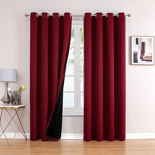 Miniatura 62 de ChrisDowa Cortinas 100% Opacas para Dormitorio con Forro Negro, 2 Capas Gruesas Totalmente Opacas con Aislamiento Térmico y Ojales, Cortinas de
