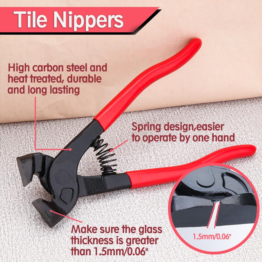 LEONTOOL 2 Pcs Glass Tile Nippers Set Heavy Duty Wheeled Glass Mosaic Nipper & Ceramic Tile Nipper with PVC Handle Tile Cutter Pliers Set for Cutting Ceramic Stained Glass Tile - Image 2