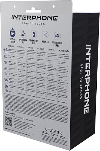 Miniatura 11 de INTERPHONE Cellularline, 2 intercomunicadores para motocicleta con comunicación de malla, modelo U-Com 8R, hasta 24 conductores, distancia 1.0 mi,