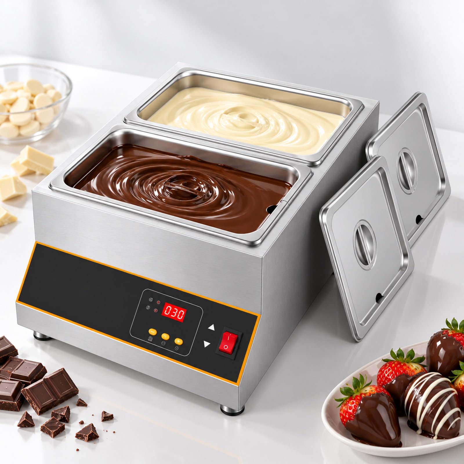 Macchina per Fusione di Cioccolato in Acciaio Inox 12kg, 500W 2-Tank