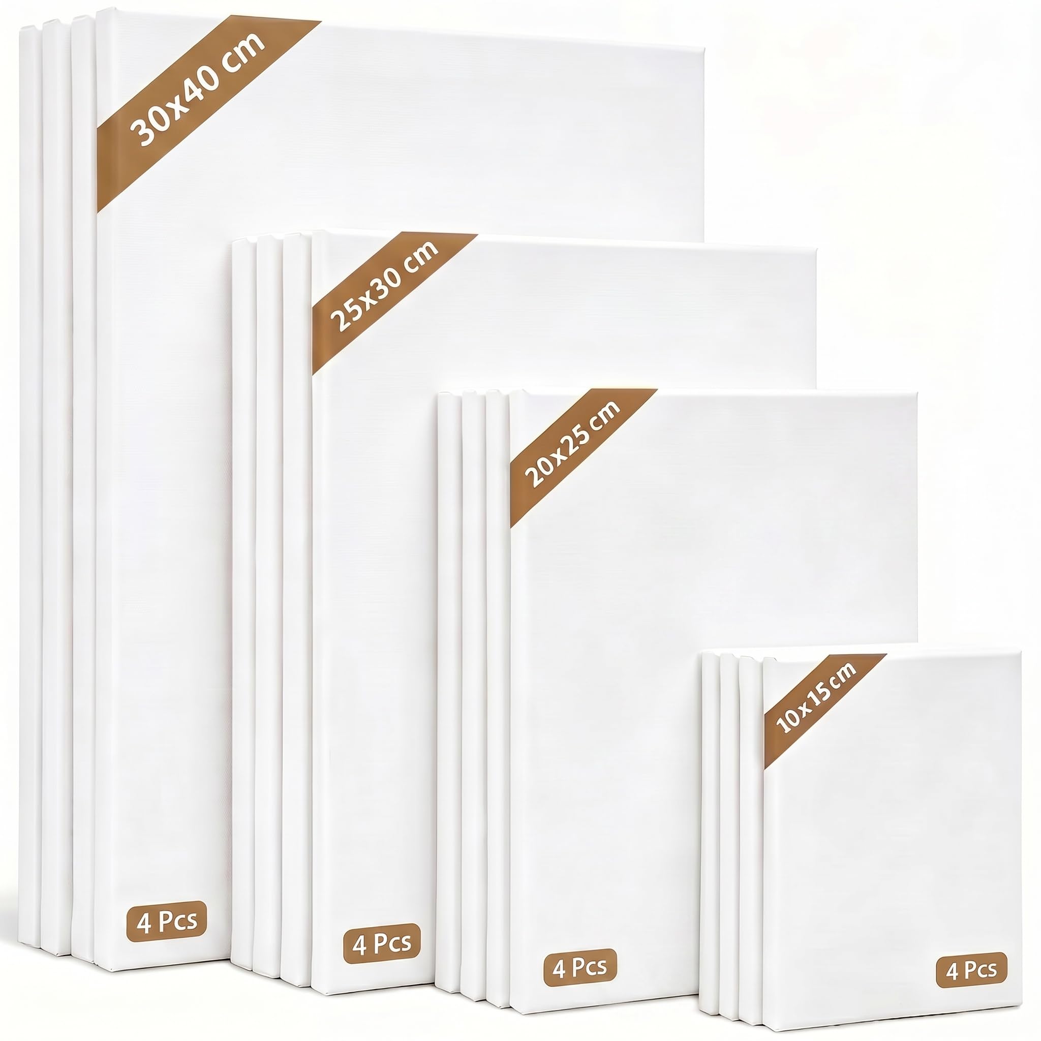 Lot de 16 Toile Peinture, 4 Tailles 10x15/20x25/25x30/30x40cm, 100% Coton Grain Fin, Cadre en Pin Robuste, pour Acrylique, Huile, Gouache, Débutants et Artistes Professionnels