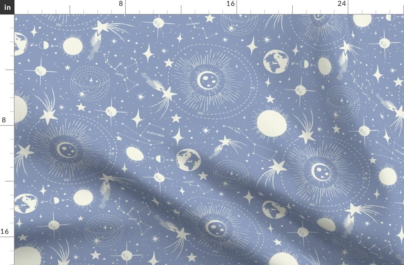 Spoonflower Fabric - Solar System Periwinkle Blue Space Outerspace Celestial Constellations Printed on Organic Cotton Sateen Fabric by The Yard - Sewing Quilting Apparel Home Decor