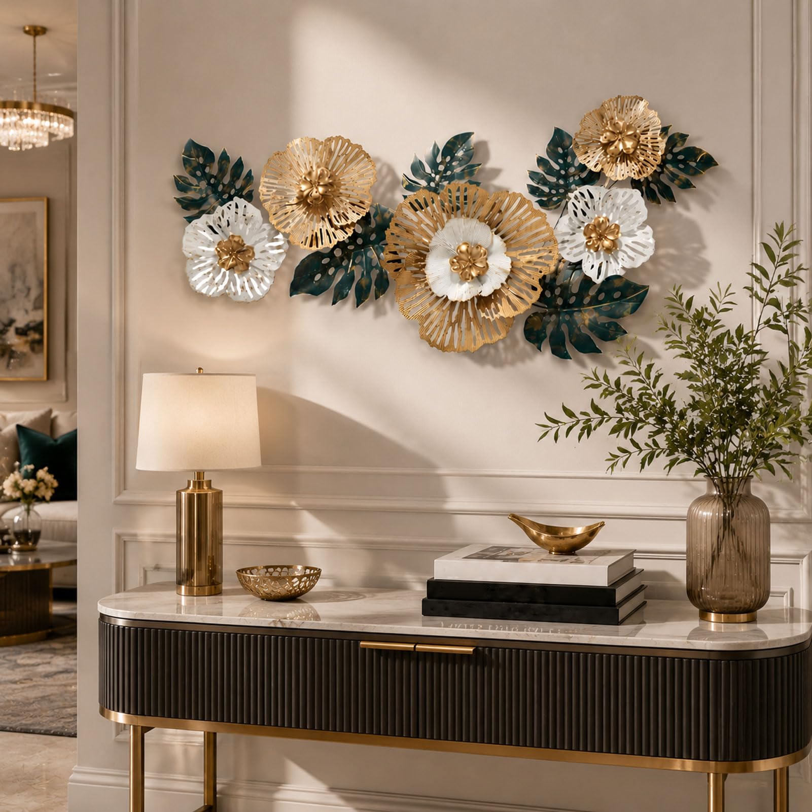 NNYCC Arte mural metálico Escultura metálica tridimensional | Texturas metálicas artesanales que realzan la decoración de su hogar Gran salón y decoración del hogar 138 x 57 cm
