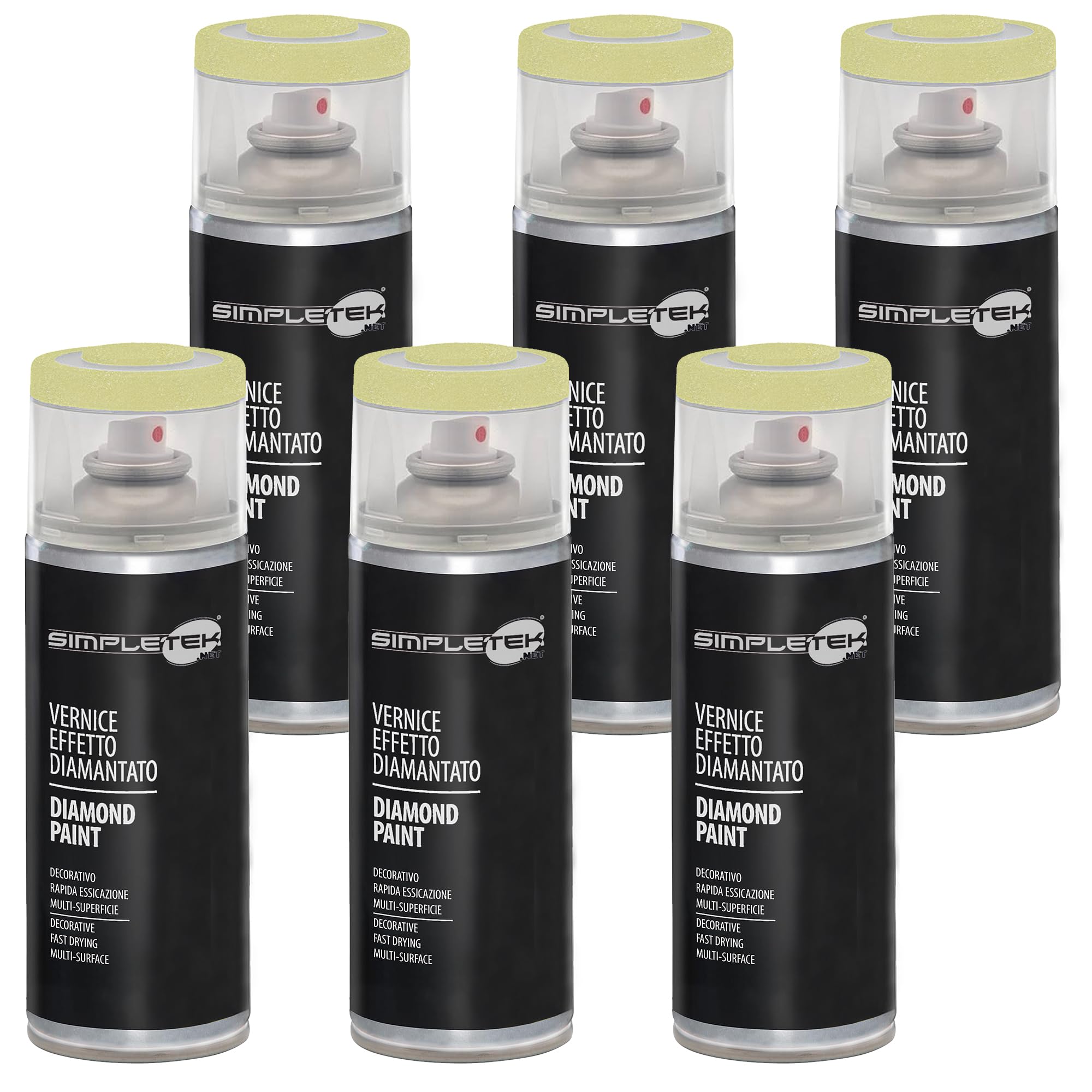Peinture jaune effet diamant SIMPLETEK V400DIAM.4 en lot de 6 aérosols pour finitions pailletées