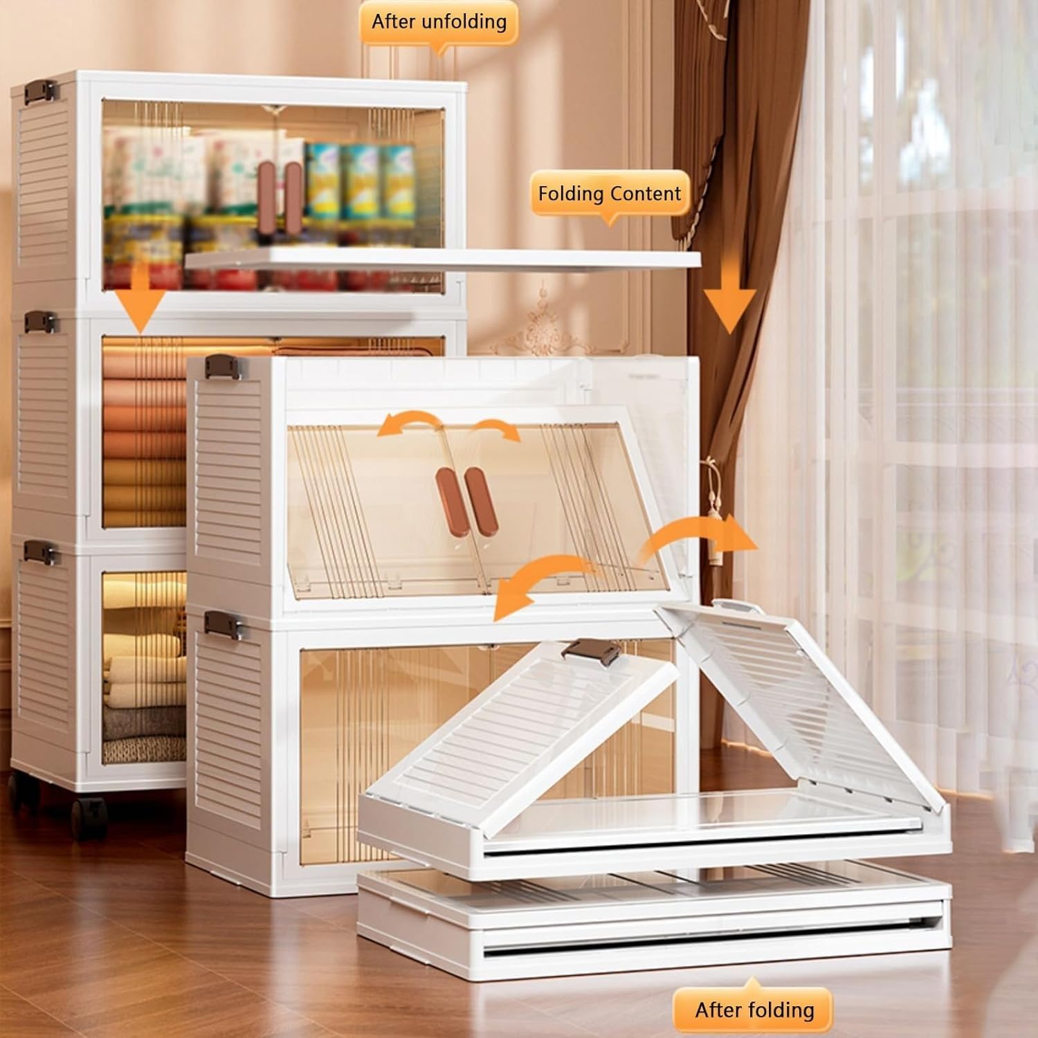 Contenedores de Almacenamiento Plegables y apilables con Ruedas - Organizador Grande de plástico para el hogar, la Oficina y el Dormitorio - Asas Resistentes para facilitar el Transporte - 6