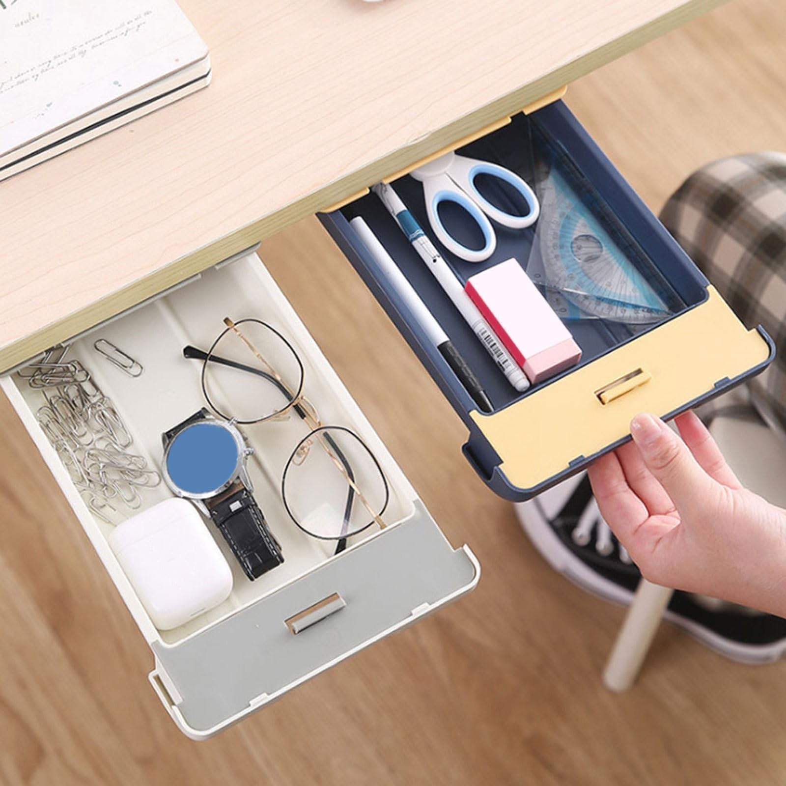 SHINEOFI Versteckte Tisch Aufbewahrungsbox Abs aus Aufbewahrung Doppelseitigem mit Kleber Schubladenorganizer zur Ordentlichen unter Schreibtisch