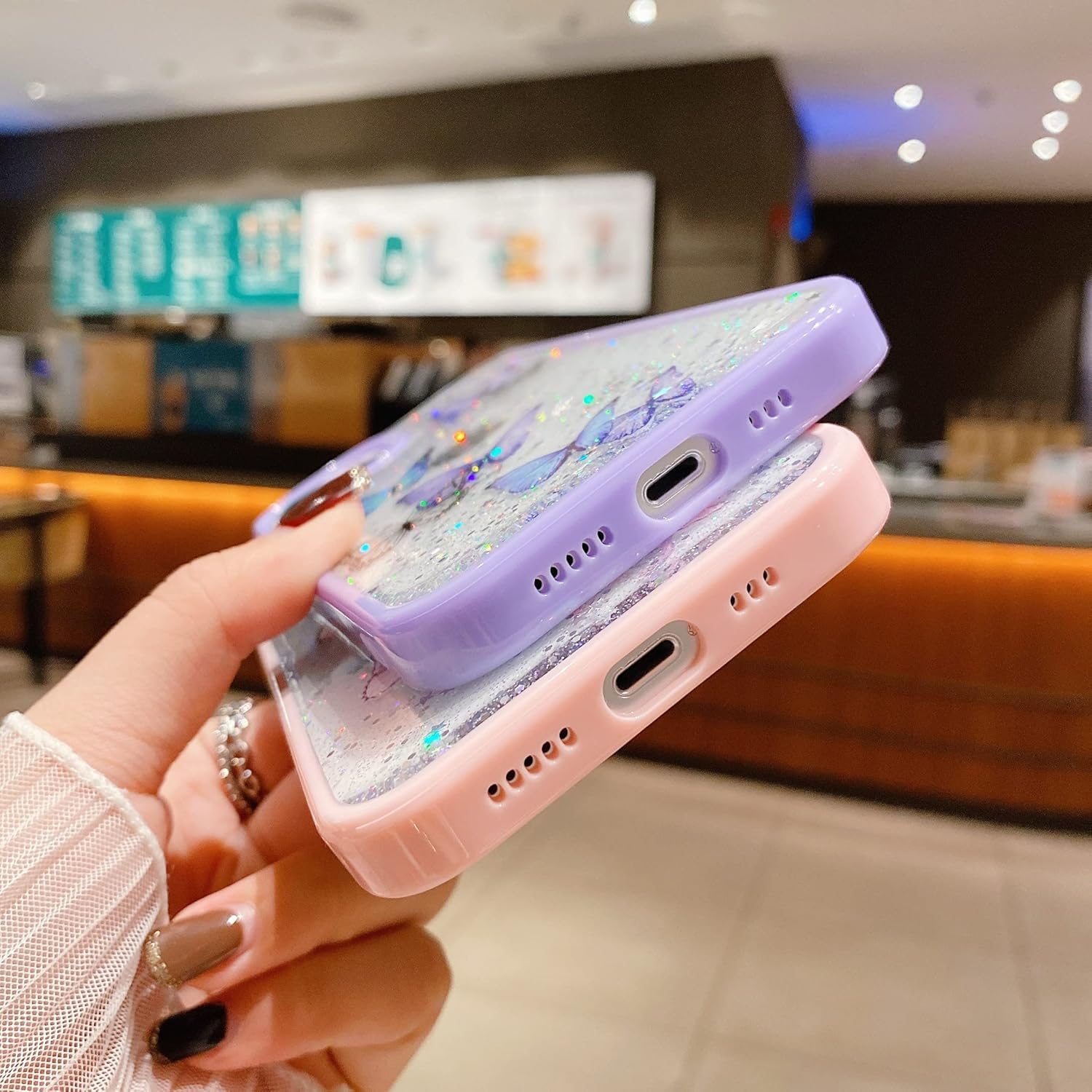 VONZEE for iPhone 15 Clear Glitter Butterfly Case, Cute Bling Sparkle Shiny Soft TPU Bumper Shockproof Women Girls Slim Protective Phone Cover for iPhone 15 6.1",Pink 9 71dUzf4Z+CL. SL1500