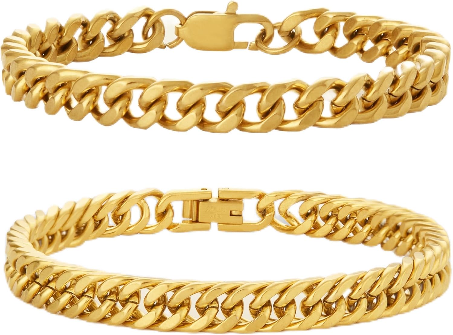 XIANNVXI Stainless Steel Bracelets for Men 2PCS Cuban Link Bracelet Stainless Steel Mens Silver/Gold/Black Bracelet Set 7.5/8.3/9 Inches Gifts for Mens Metal Bracelets