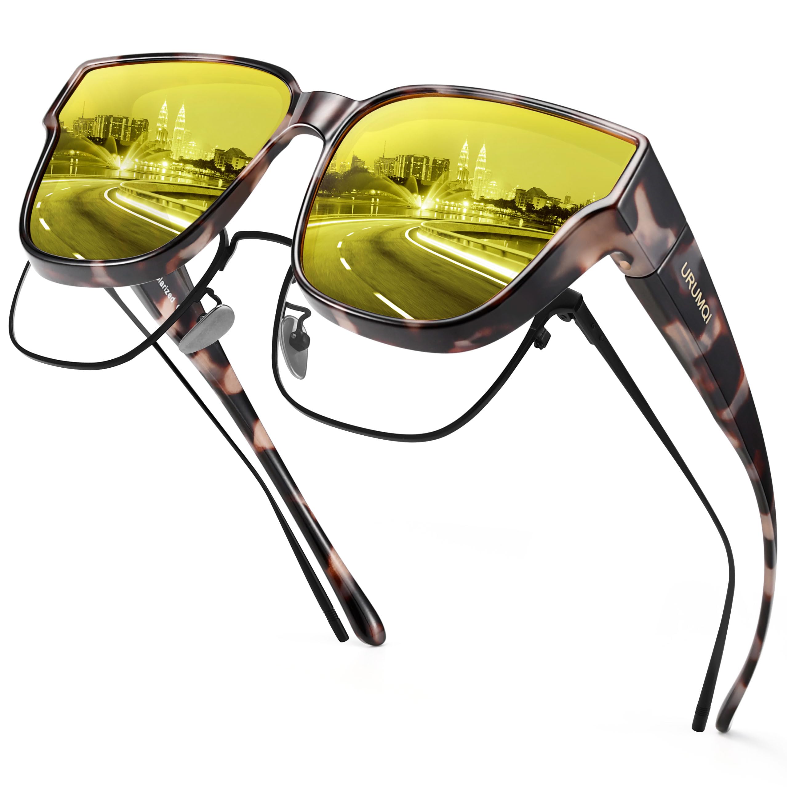 URUMQI Überzieh Sonnenbrille über Normale Brille, Polarisiert Überbrille Sonnenbrille für Brillenträger Damen Herren, Fit over Sunglasses mit UV400 Schutz für Fahren, Angeln Beige Schildpatt Rahmen