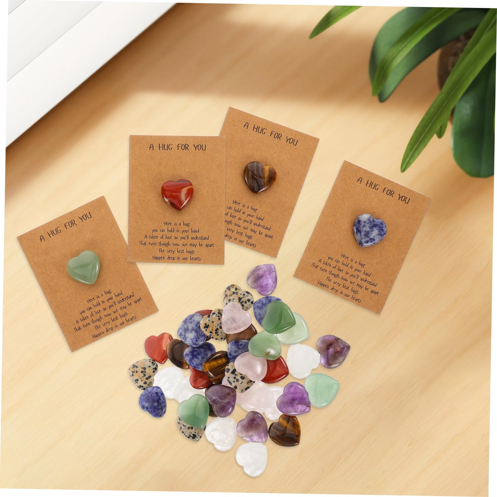 Veemoon 40 Set Biglietti Auguri con Pietre Naturali Forma di Cuore Carte per e Compleanni Idee Originali per Fidanzata Design Elegante con Pietre Autentiche