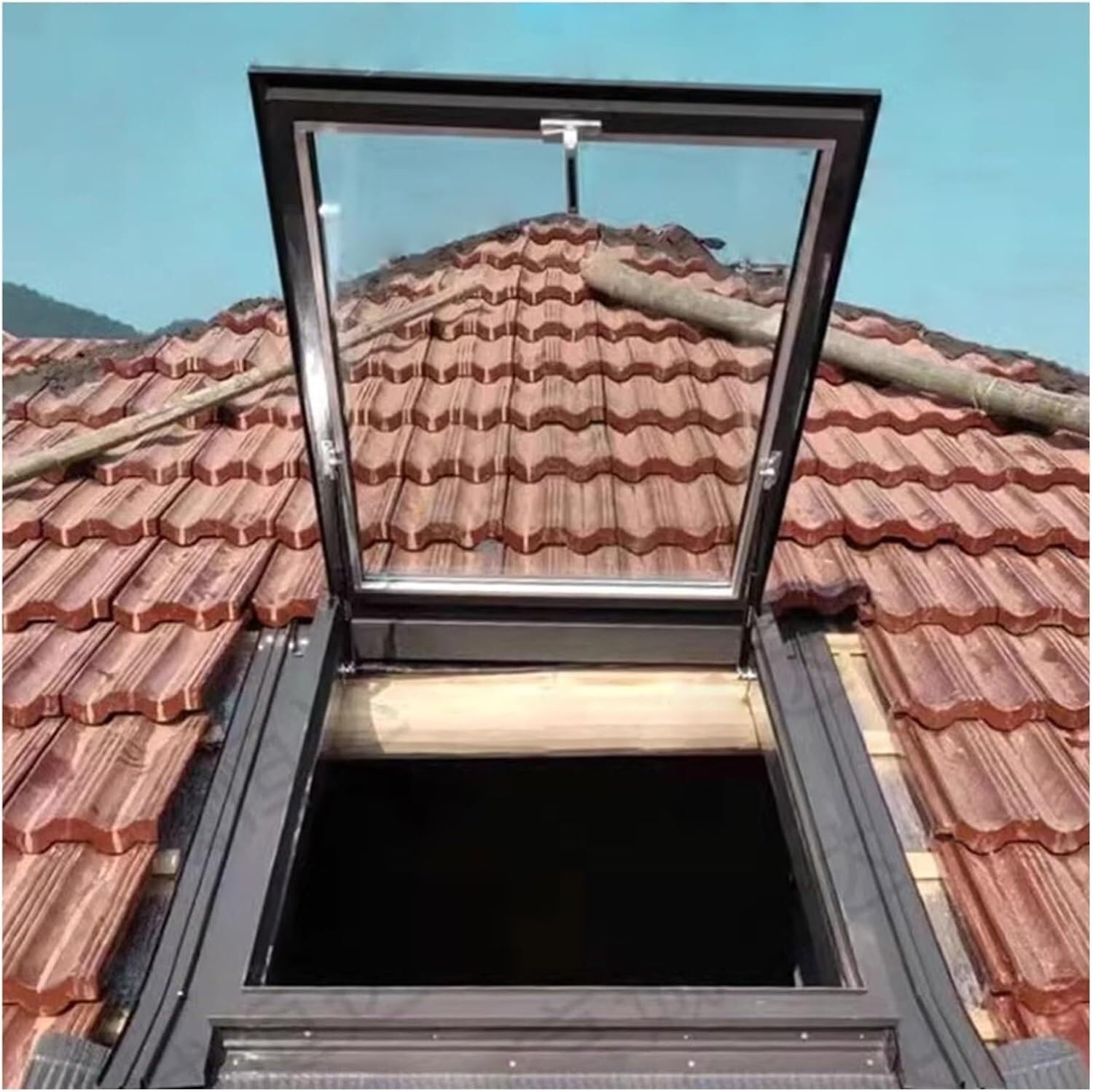 VUIKLCty Roof Maintenance Hatch, Tempered Glass Skylight, Sunroom Staircase Garage Attic Skylight Cover(80 * 80cm)