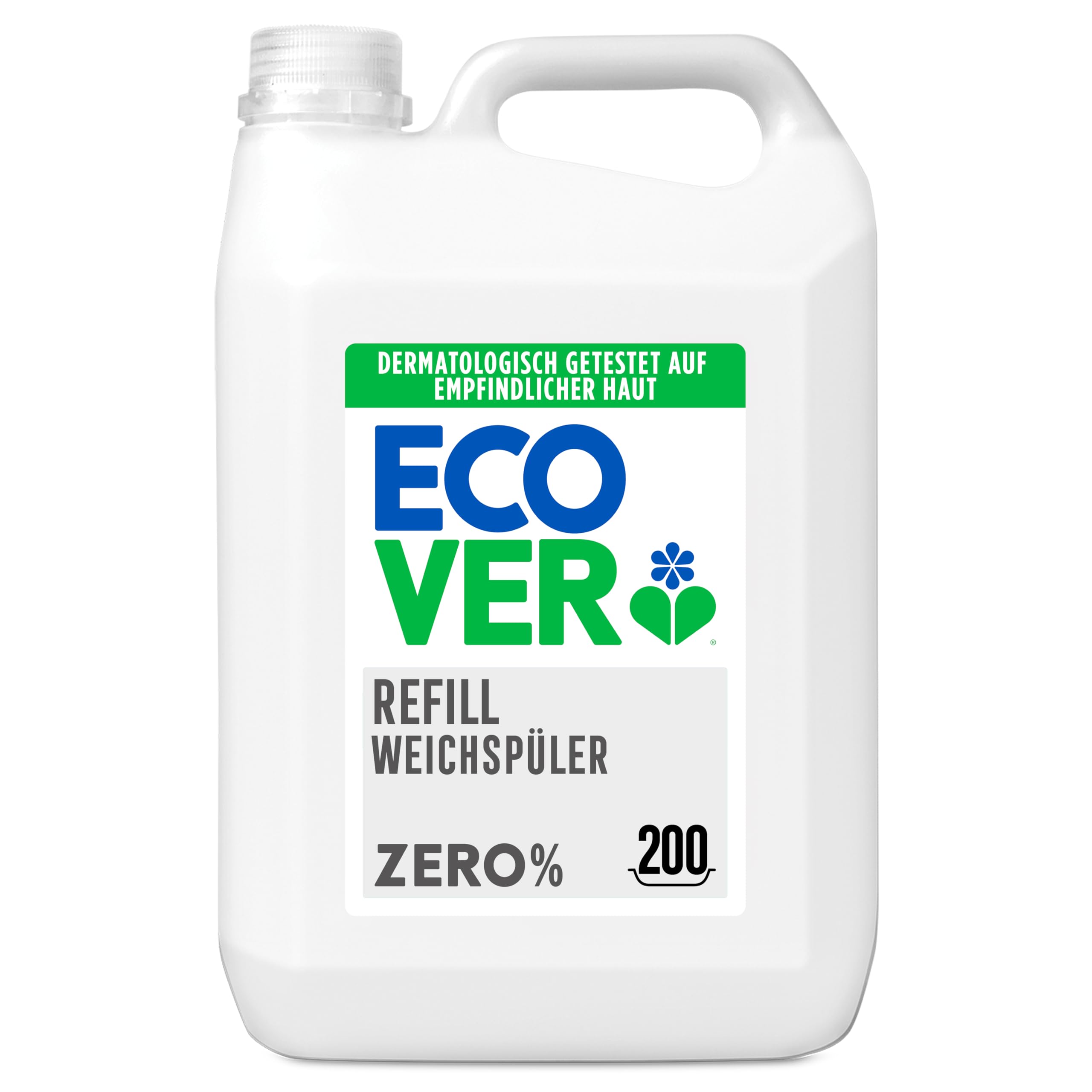 Ecover Weichspüler Nachfüllpack, sorgt für weiche und geschmeidige Wäsche, Zero, 200 Wäschen, 1 x 5L