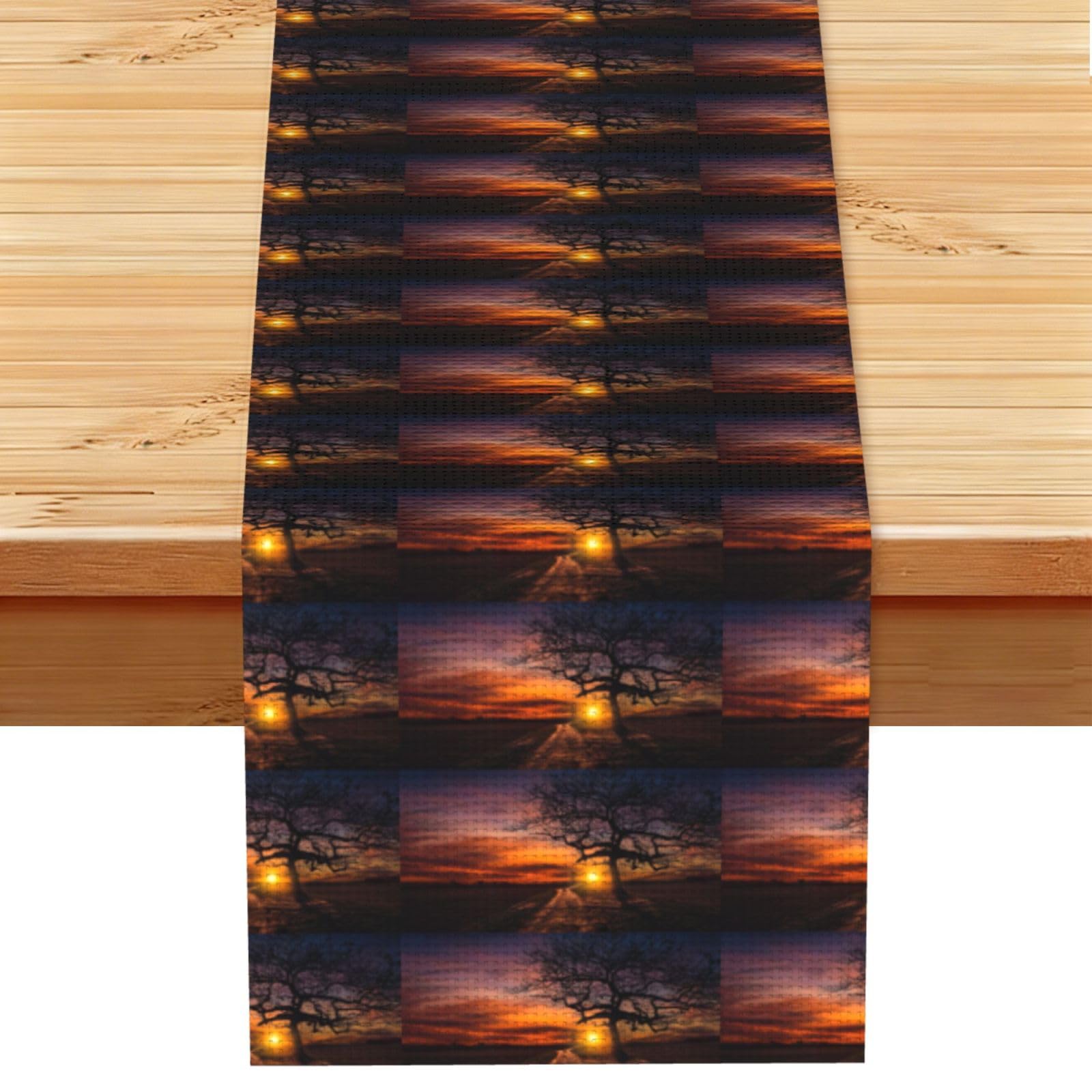 Tree at Golden Sunset Stylish Printed Table Cloth, Decorative Table Runner 13x72in for Home, Party and Banquet Home Decor