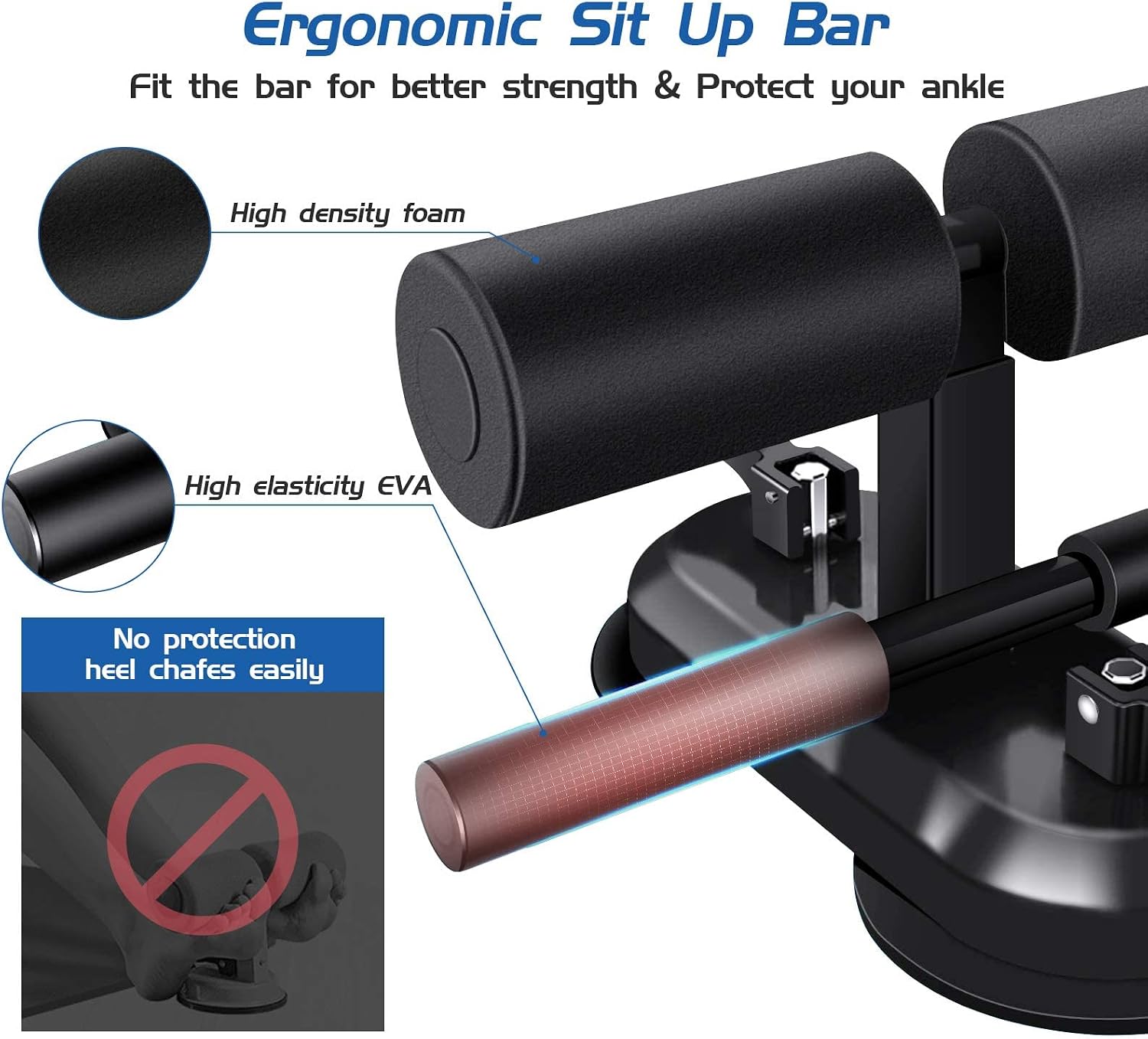 TARFEPA Sit Up Bar Floor, Portable Sit Up Exercise Equipment with 2 Strong Suction Cups and Adjustable Foot Holder, Abs Master Assistant Device for Home Workout with Massage Roller