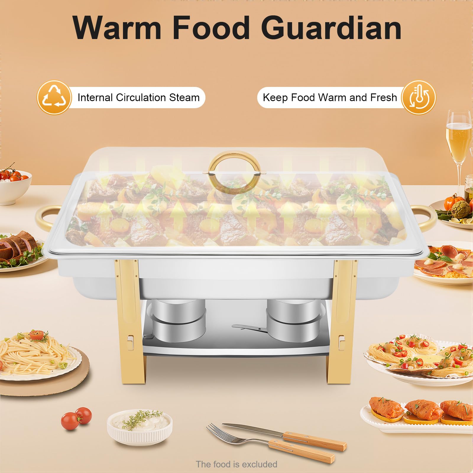 Chafing Dish, contenitore in acciaio inox 9 l, 63 x 35 x 32 cm, scaldavivande a buffet, per catering, buffet e feste
