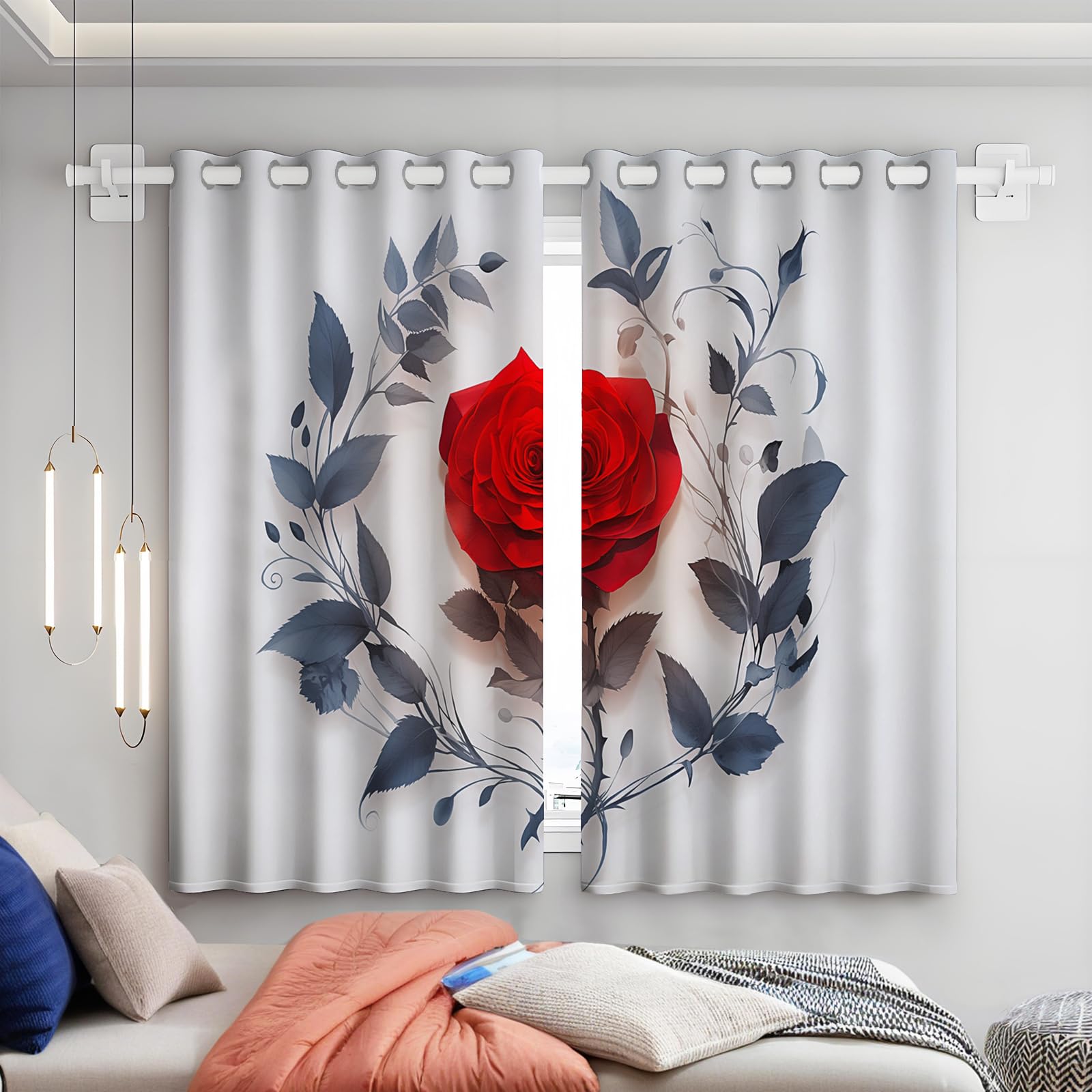 Rideau imprimé pour salon moderne et chambre rideaux occultants thermiques roses