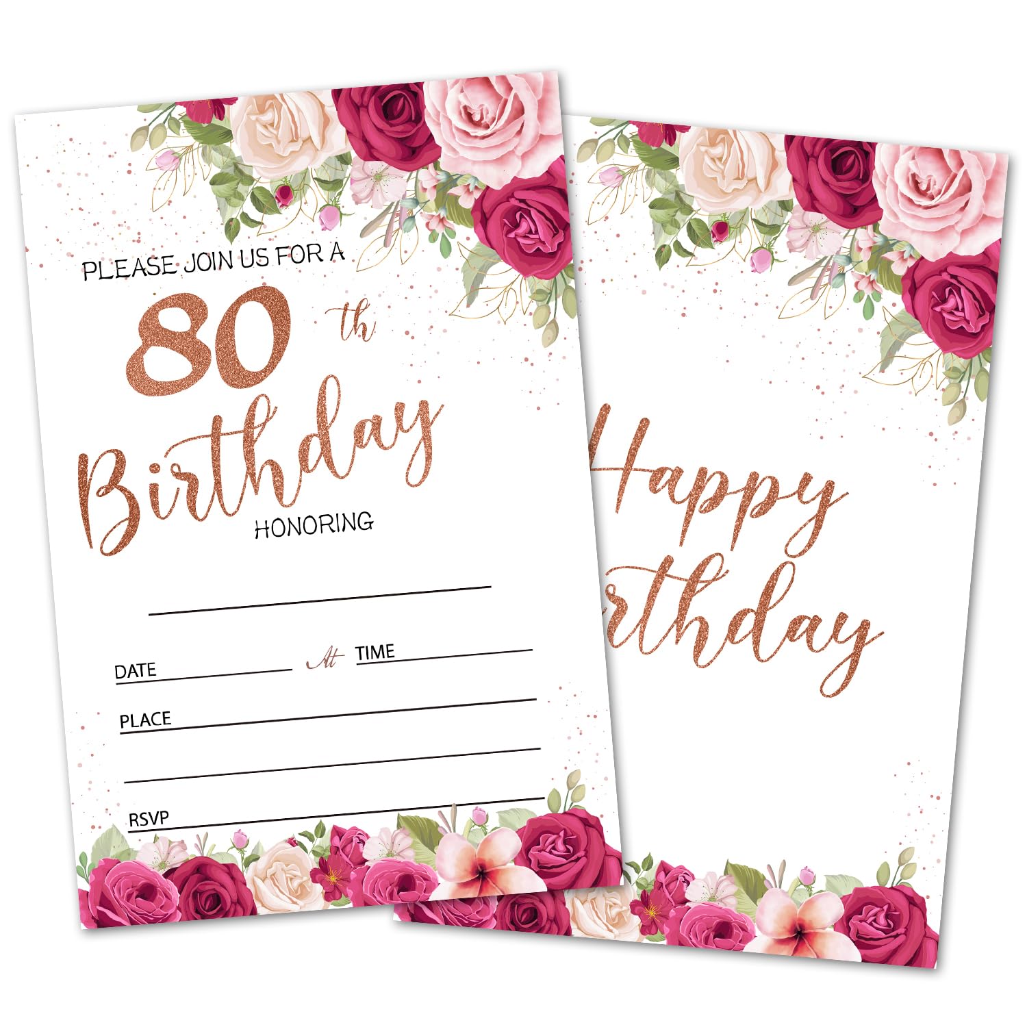oayGnay 80th Birthday Party Invites Cards for Adults, 80 Years Old Birthday Invitations for Women Men, 20 Invitation Cards With Envelopes Floral Birthday Party Supplies -a05