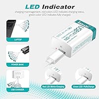 Vista 2 de Batería recargable de litio USB de 9 V de 860 mAh con cable de carga 4 en 1, baterías de 9 voltios 6f22 para detectores de humo (paquete de 4)