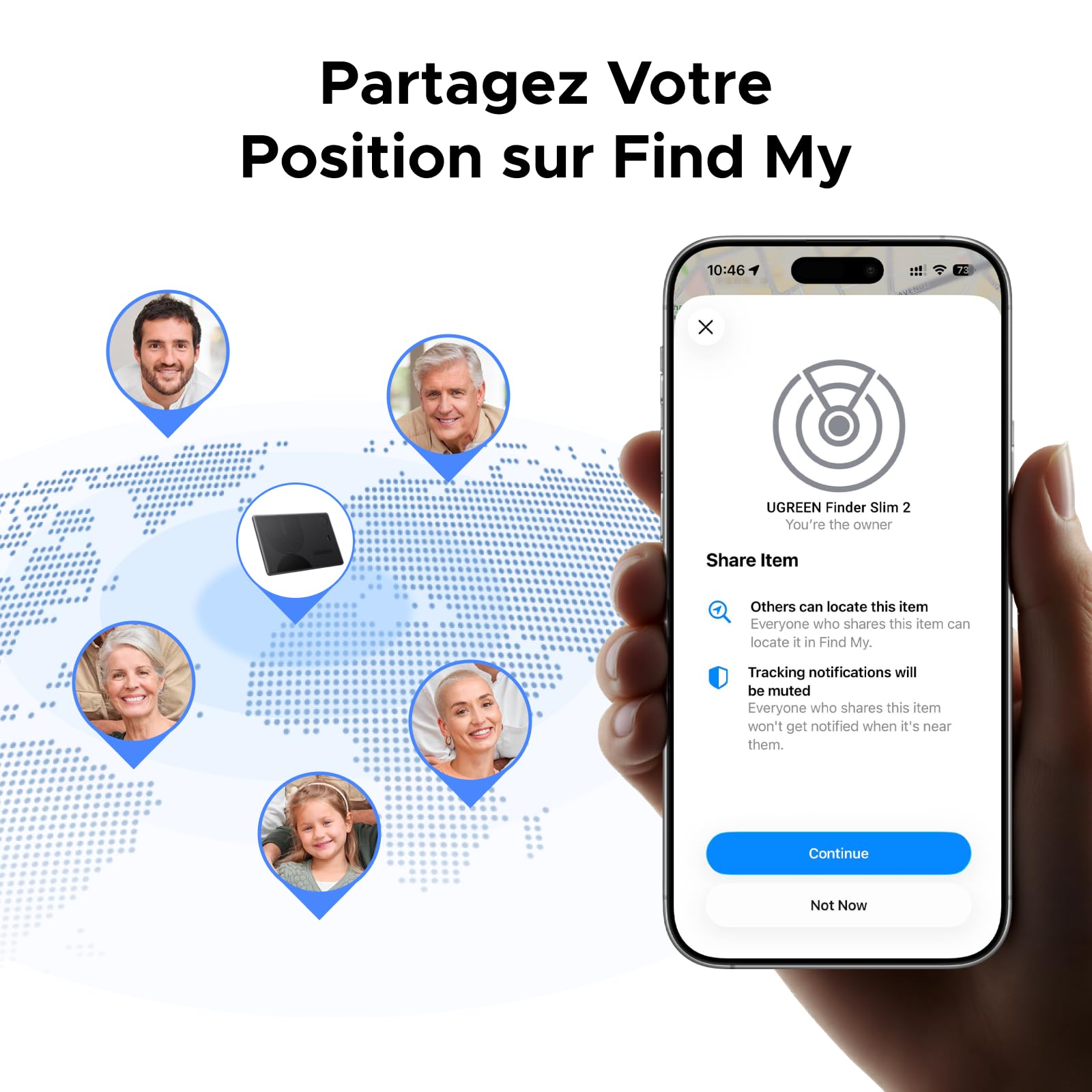 UGREEN FineTrack Slim Traceur Recharge sans Fil Finder Tag Traqueur Bluetooth Compatible avec Apple Find My (iOS Uniquement) Localisateur Objet Étanche IP68 pour Portefeuille Valise