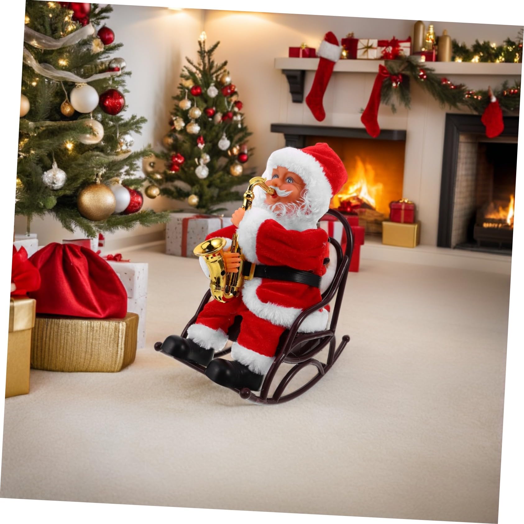 Toyvian Juguete De Papá Noel Musical Eléctrico Silla De Ruedas Adorno Navideño con Instrumento para Decoración De Fiesta y Juguete Divertido
