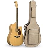 LETSROCK 39 40 41 Inch Acoustic Guitar Bag with 0&period;5 Inch Thick Waterproof Padding Adjustable Shoulder Strap Guitar Case Gig Bag with Back Hanger Loop&comma; Khaki