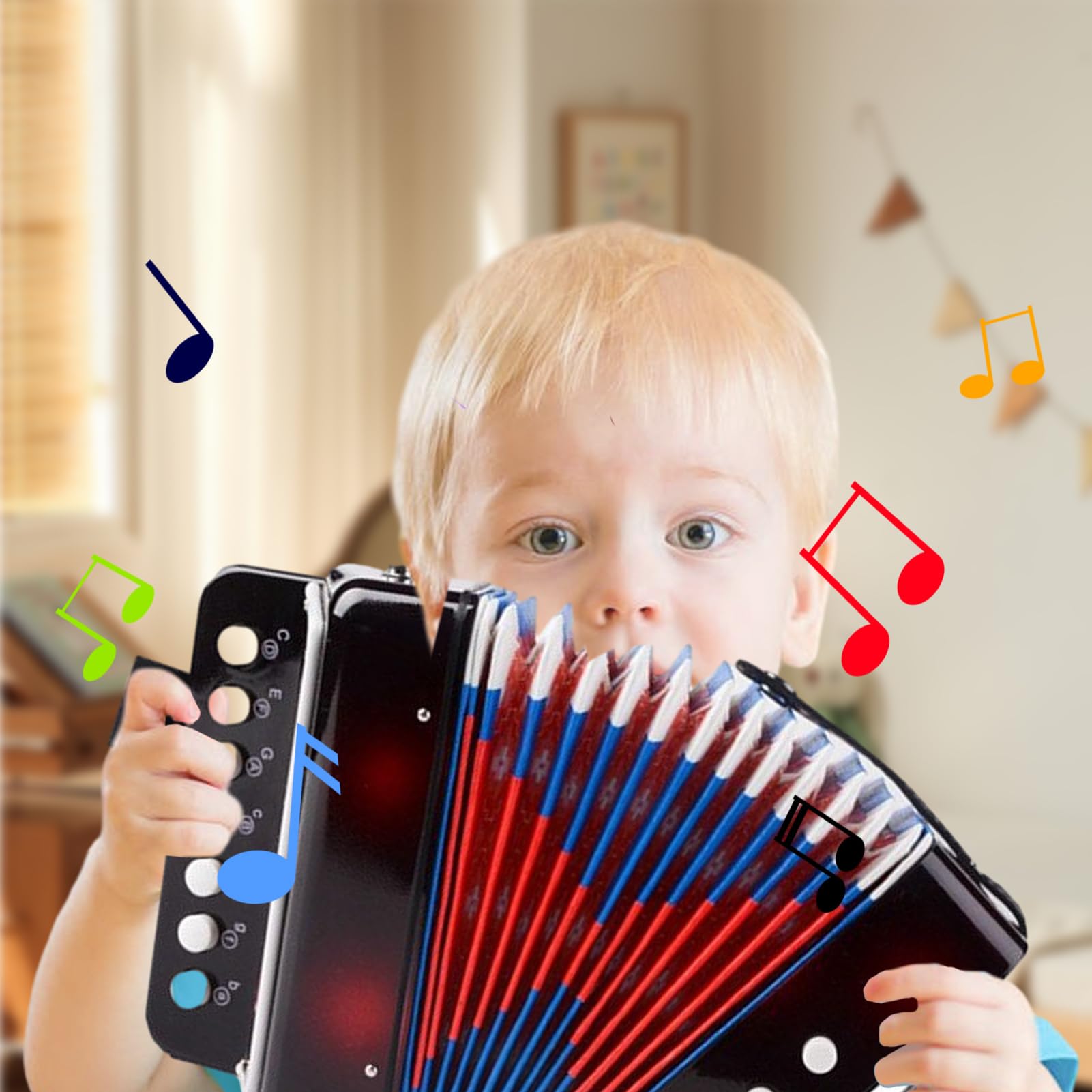 de acordeón para niños - acordeón con 7 teclas, instrumento musical para principiantes | Acordeón portátil para niños de 3 años, de música para niños pequeños, regalo para niñas para n