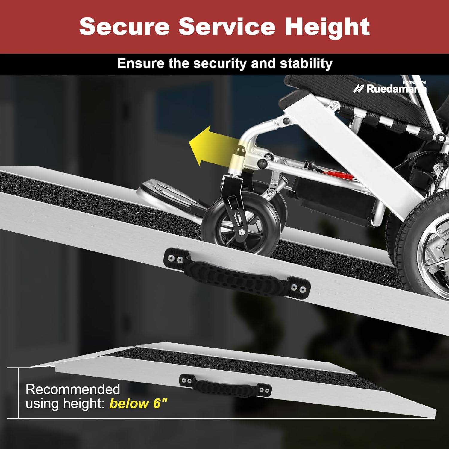 Ruedamann 2FT Wheelchair Ramp, Non-Slip Ramps for Wheelchairs for Home, 600 Lbs Load Capacity, Aluminum Portable Ramps for Wheelchairs, Scooters, Ebikes, Curbs, Doorways