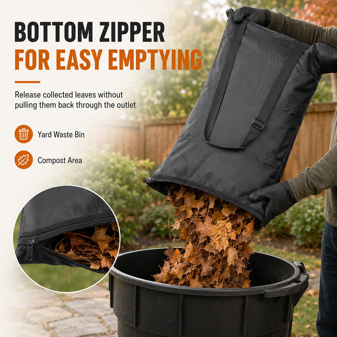 Bolsa para Aspirador Soplador para Ferrex FN-ABV 40, Repuesto Recolector de Hojas con Cremallera Inferior, Correa Ajustable para Jardín en Otoño