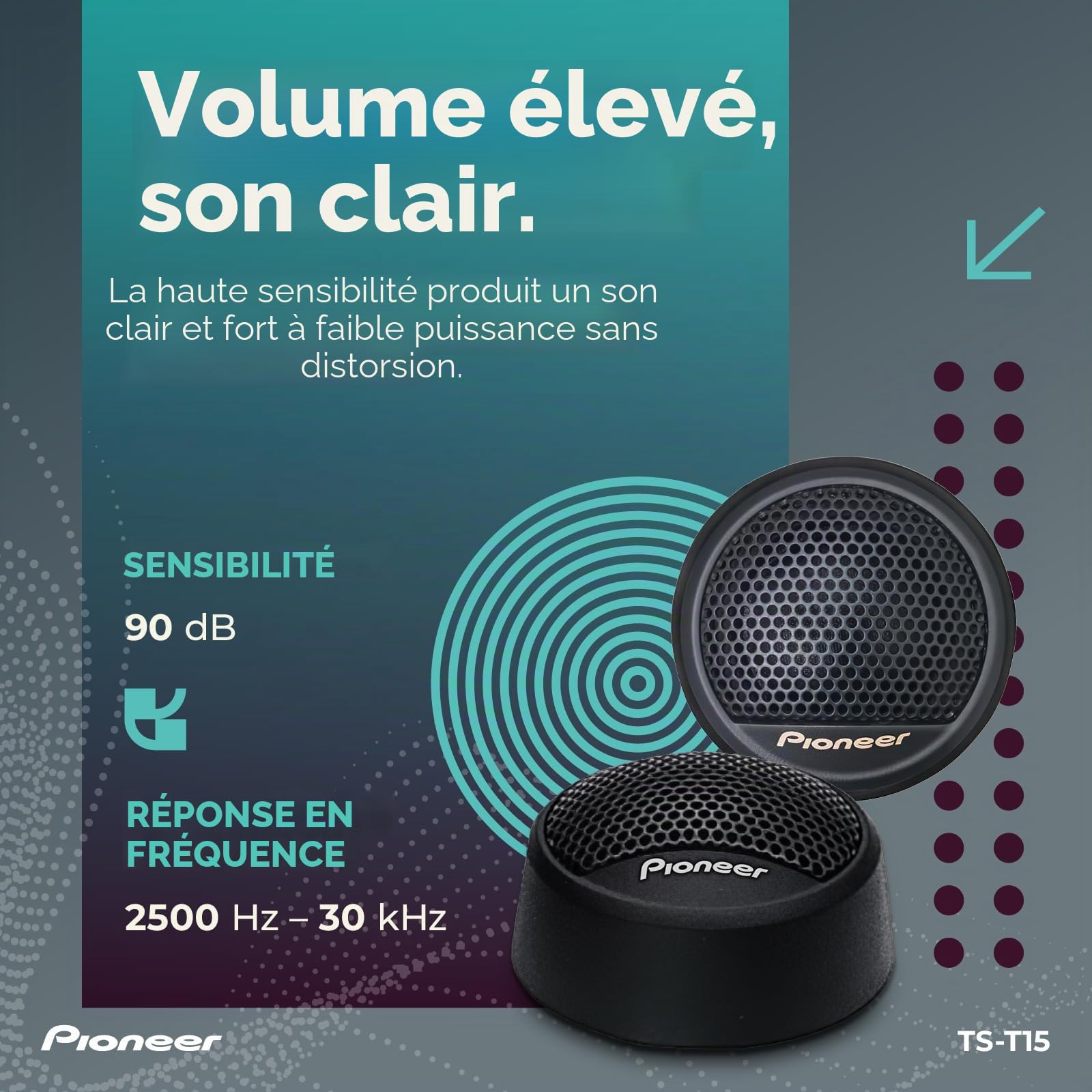 Pioneer ts-t15 120 W 40rms 3/10,2 cm Tweeter Dôme Souple