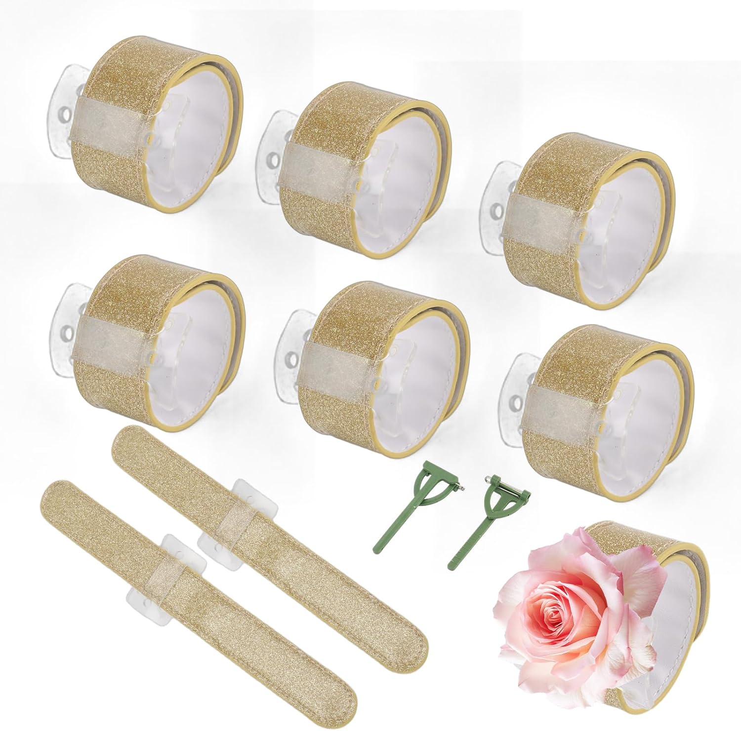 6 Pieces Slaplet Wrist Corsage Bracelets Wristlet Band Floral Corsage Slaplets and 2 Pieces Boutonniere Corsage Wedding DIY Wrist Accessories For Bridesmaid Bridal Shower Party Prom