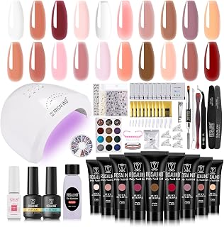 ROSALIND Poly Nagel Gel Starter Set mit 48W UV Lampe, Poligel für Nägel in 20 Farben, Nagelverlängerung Gel mit Base Top Coat/Slip Lösung