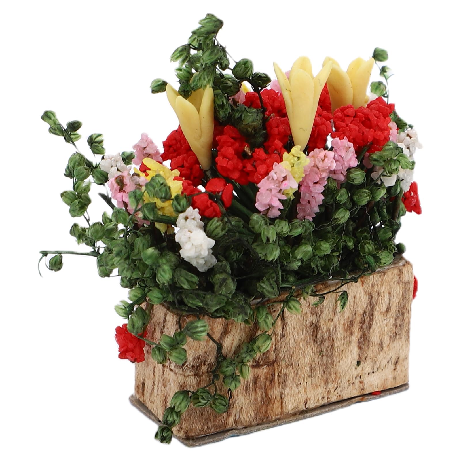 AMONIDA 1:12 Scale Miniature Potted Flowers, Handcrafted Clay Floral Model with Wooden Pot Base, Ideal for Dollhouse Decor, Miniature Gardens & Diorama Displays