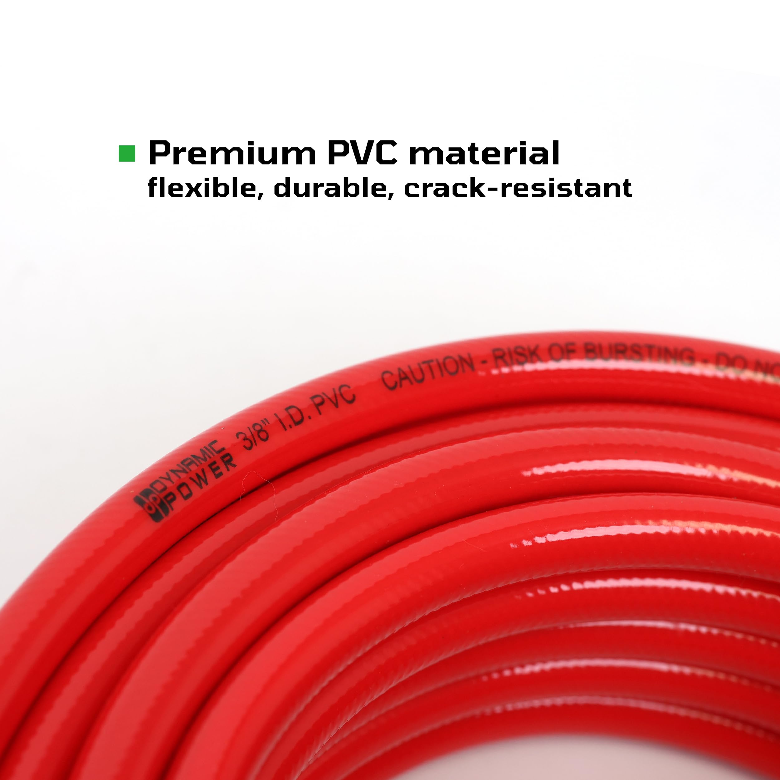 Dynamic Power Manguera de aire de PVC de 3/8 pulgadas x 50 pies con accesorios macho NPT de 1/4, presión máxima de 300 PSI (resistente a la grasa/aceite y abrasión)