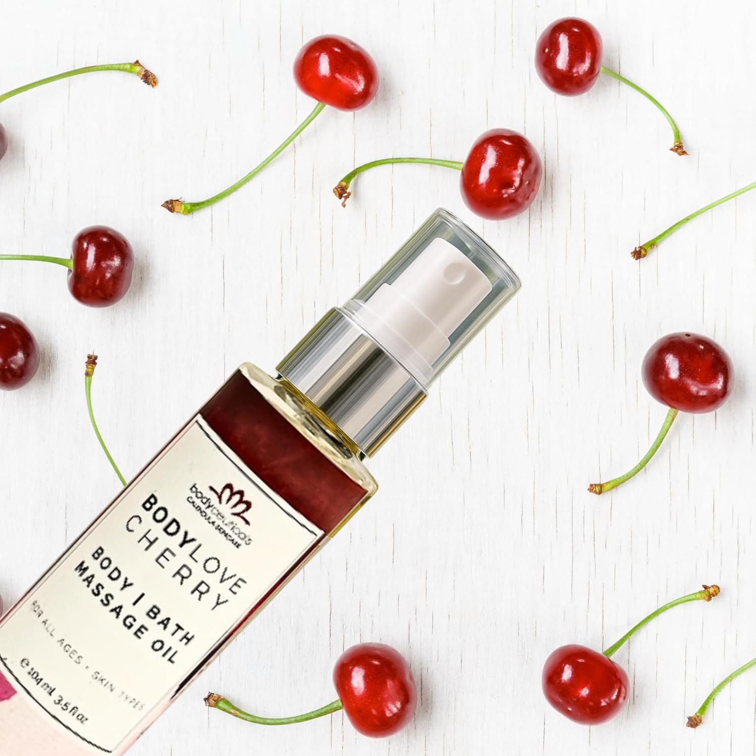 Cherry BodyLove Massage Oil – 100% Food-Grade, Organic Hydrating Body Oil with Calendula – Non-GMO, Vegan, Gentle on Sensitive Skin – 3.5 oz