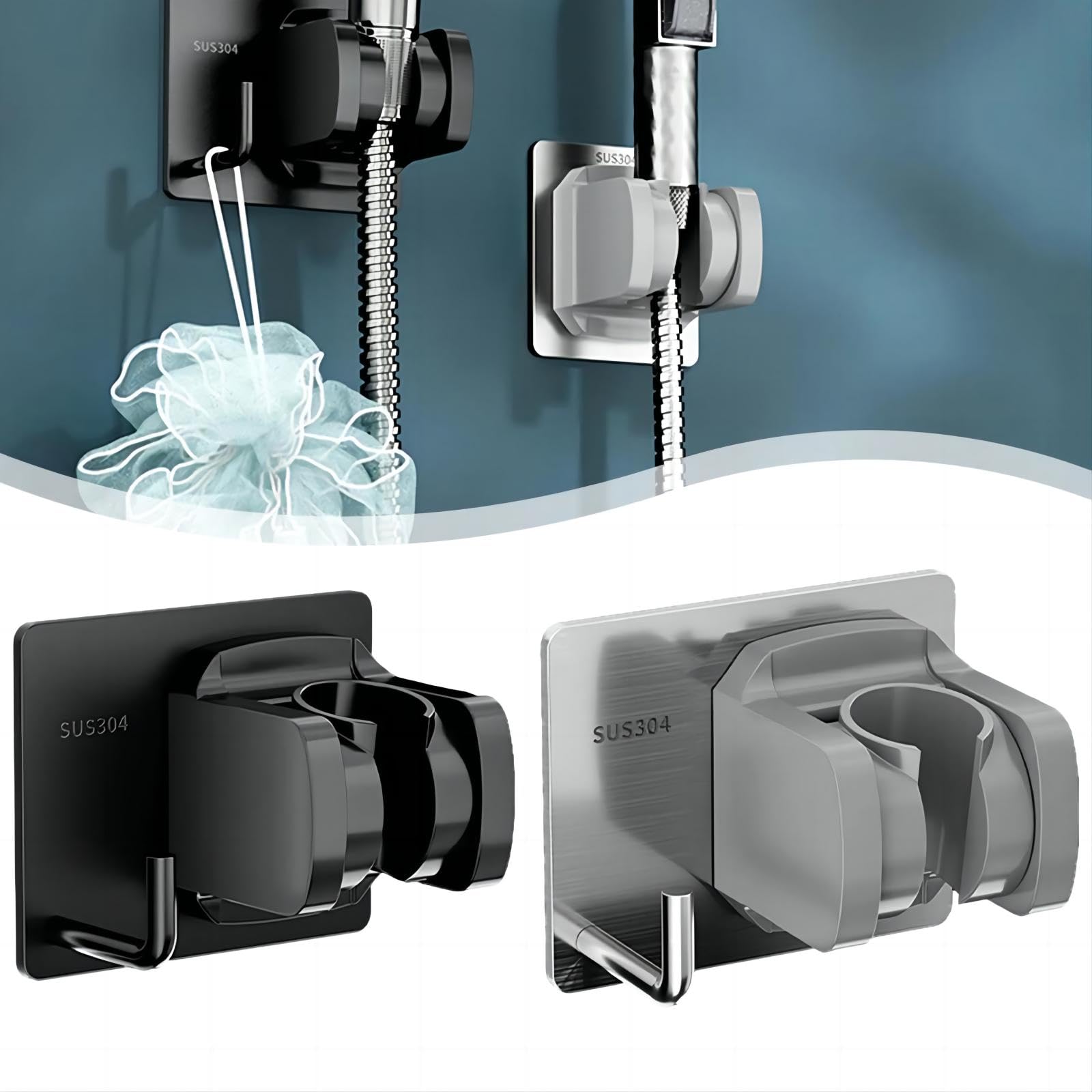 Sunkizzrs® Stainless Steel 304 Adhesive Adjustable Handheld Shower Head Holder (Pack of 2) Wall Mount Bracket Handeld Shower Holder with Nail Free Adhesive for Bathroom & Toilet (Black) (B0D8JH1HNS) Amazon Price History, Amazon Price Tracker