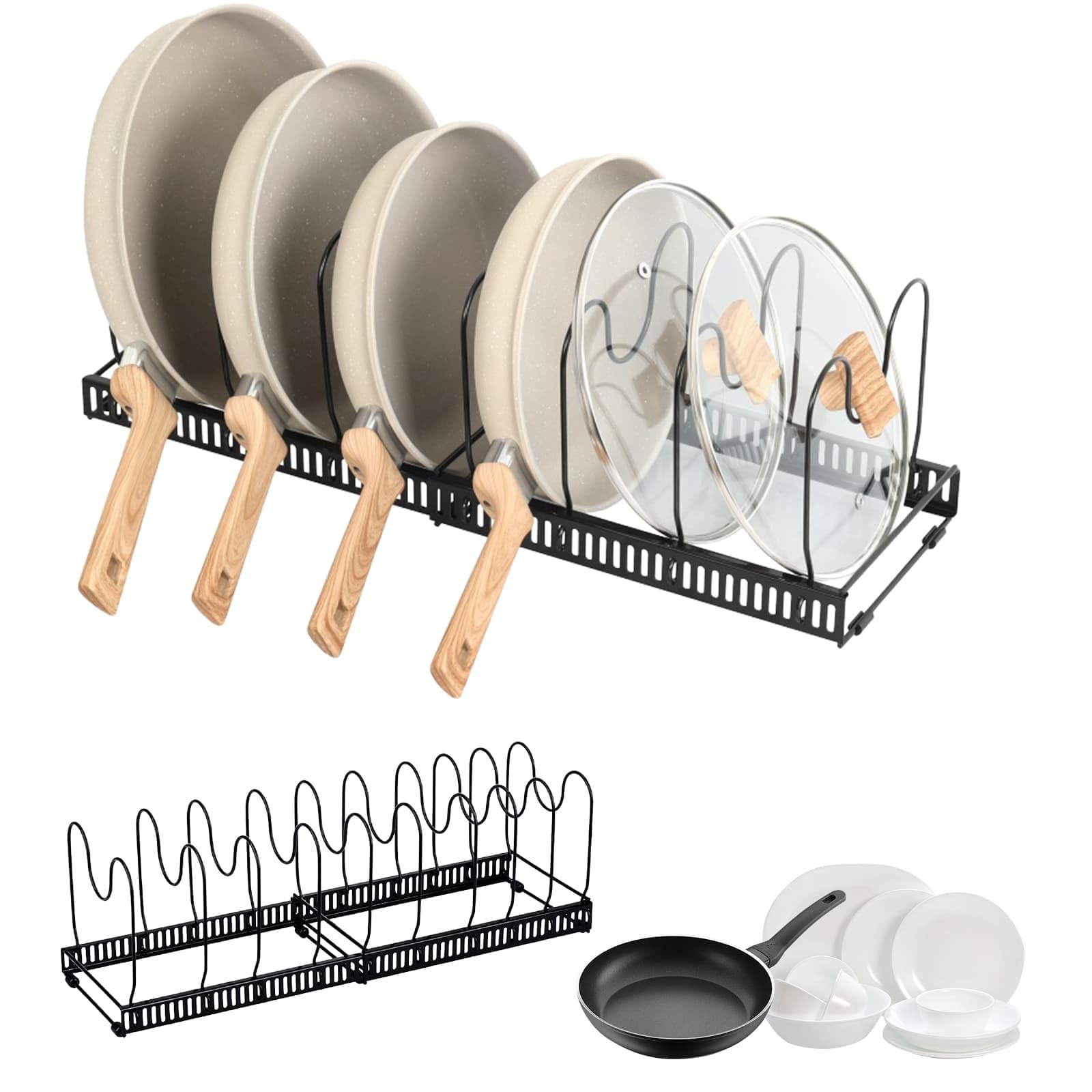 WEELOO Expandable Pan & Pot Lid Organiser Cupboard Storage Rack